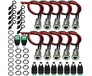 GTIWUNG 10Pcs DC Power Pigtail Cable 18AWG 5.5x2.1mm Femelle Connctors, Panneau Monture Connecteur,12V DC d'alimentation Connecteur avec Câble 15CM pour Fil de Fiche pour Vidéo Surveiller CCTV Caméra