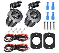 GTIWUNG 2 Pièces Prises Allume-Cigare Socket avec Panneau de Montage, Étanche et Anti-Poussière Prise 12V Camping Car étanche pour Bateau, Moto, Voiture, avec Câble de Raccordement de 18AWG