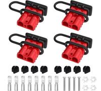GTIWUNG 4 Pièces Batterie Connecteur 50 Ampères Rouge, Connectique Batterie, Connecteur Rapide Prise de Connecteur 50Amp 600V avec Bouchon d'étanchéité Noir