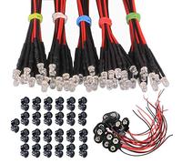 GTIWUNG 50Pcs 3mm Diode LED Pré-câblée Lumière, Diode Ampoule LED Câblé, Diode électroluminescente + 50Pcs Plastique 3mm LED Lumiere Panneau de Support de Montage+10PCS Type T Connecteur Pile 9V