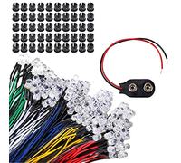 GTIWUNG 50PCS 5mm Diode électroluminescente, Diode Ampoule LED Câblé, Diode LED Pré-câblée Lumière 50PCS Plastique 5mm LED Lumiere Panneau de Support de Montage 10PCS Connecteur Pile 9V