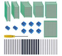 GTIWUNG Circuit Imprimé Double Face Kit, 22 Pièces PCB Prototype Boards Universelles 2 * 8/3 * 7/4 * 6/5 * 7/6 * 8/7 * 9CM, 30 Pièces Fiches Mâle/Femelle, 8 Pièces 2/3 Broches Bornier à Visser 2.54mm