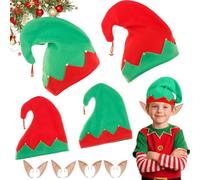 GTJEOI 4PCS Bonnet Elfe Rouge et Vert avec 4 Paires d'Oreilles, Chapeau de Lutin de Noël, Bonnet d'Elfe, Chapeau Lutin avec Grelots Noël pour noël Mascarade Carnaval Lutin de Noel Accessoires