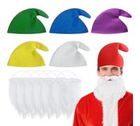 GTJEOI Lot de 6 Bonnet à Pointe des Nains avec Barbe, Bonnet de Lutin, Chapeaux de Nains, bonnet de Conte de Lutin, Chapeaux de Gnome Adulte pour les Fêtes Costumées