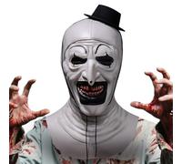 GTJEOI Masque de Terrifier, Halloween Art the Clown Masque pour Adultes, Masqu-e de Clown Effrayant en Latex et Mini Chapeau, Costume de Clow-n Masqu-e d'Halloween (Blanc A)