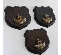 GTK - Geweihe & Trophäen KRUMHOLZ Lot de 3 blasons en forme de sanglier en forme de trophée AF 17 cm avec feuilles de chêne massif + grand format