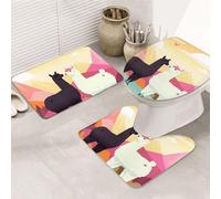 GTKSYNVE Alpacas in Love in The Mountains Lot de 3 tapis de bain avec couvercle de toilette, tapis de toilette en forme de U et tapis de bain absorbant en microfibre, séchage rapide, lavable en