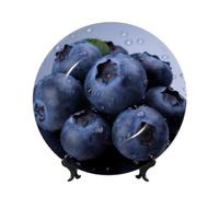 GTKSYNVE Assiettes décoratives en porcelaine anglaise aux myrtilles de 25,4 cm - Assiette décorative personnalisée en céramique avec présentoir - Ornements en céramique - Assiette en porcelaine pour