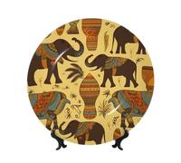 GTKSYNVE Assiettes décoratives en porcelaine anglaise d'éléphant d'Afrique de 25,4 cm - Assiette décorative personnalisée en céramique avec présentoir - Ornements en céramique - Assiette en porcelaine