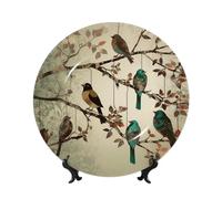 GTKSYNVE Assiettes décoratives en porcelaine anglaise d'oiseaux sur des branches de 20,3 cm avec présentoir - Ornements en céramique - Assiette en porcelaine pour la maison et le bureau - Décoration