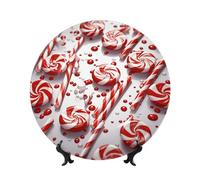 GTKSYNVE Assiettes décoratives en porcelaine anglaise en forme de canne à sucre d'orge de 17,8 cm - Assiette décorative personnalisée en céramique avec présentoir - Décoration murale pour la maison
