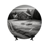 GTKSYNVE Assiettes décoratives en porcelaine anglaise noire et blanche de 25,4 cm avec présentoir - Ornements en céramique - Assiette en porcelaine pour la maison et le bureau - Décoration murale