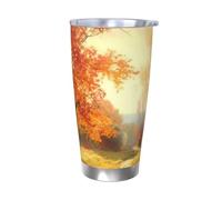 GTKSYNVE Autumn scene - Gobelet isotherme sous vide en acier inoxydable avec couvercle anti-fuite et paille, tasse à café de voyage en acier inoxydable, sans BPA, réutilisable pour extérieur