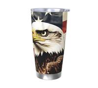 GTKSYNVE Bald Eagle Flag - Gobelet isotherme sous vide en acier inoxydable, sans BPA, réutilisable pour l'extérieur - Avec couvercle anti-fuite et paille - Pour voiture - 591 ml