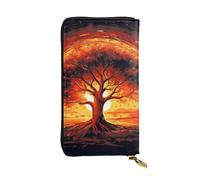 GTKSYNVE Burning Tree of Life Portefeuille en cuir pour homme et femme avec blocage RFID, grande capacité, porte-cartes de crédit avec fermeture éclair, pochette pour téléphone, sac à main de voyage