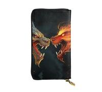 GTKSYNVE Chic Cool Two Fighting Roaring Dragon Portefeuille en cuir pour homme et femme avec blocage RFID, porte-cartes de crédit de grande capacité avec fermeture éclair, pochette pour téléphone, sac