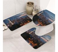 GTKSYNVE City Seattle Lot de 3 tapis de salle de bain avec couvercle de toilette, tapis de toilette en forme de U et tapis de bain absorbant en microfibre, séchage rapide, lavable en machine