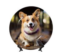 GTKSYNVE Dog Corgi Assiettes décoratives en porcelaine anglaise de 17,8 cm avec présentoir en céramique pour la maison, le bureau, la décoration murale