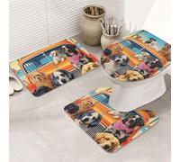 GTKSYNVE Dog Days of Summer Lot de 3 tapis de bain avec couvercle de toilette, tapis de toilette en forme de U et tapis de bain absorbant en microfibre, séchage rapide, lavable en machine