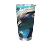 GTKSYNVE Dolphins Gobelet isotherme sous vide en acier inoxydable avec couvercle anti-fuite et paille, 591 ml, sans BPA, réutilisable pour extérieur
