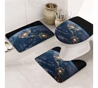 GTKSYNVE Earth from The Outer Space Lot de 3 tapis de bain avec couvercle de toilette, tapis de toilette en forme de U et tapis de bain absorbant en microfibre, séchage rapide, lavable en machine