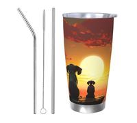 GTKSYNVE Elephant and Dog Watch The Sunset - Gobelet isotherme en acier inoxydable avec couvercle anti-fuite et paille, 591 ml, tasse à café de voyage sous vide, sans BPA, réutilisable pour extérieur