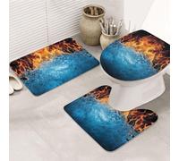 GTKSYNVE Ensemble de 3 tapis de salle de bain Ice Fire avec couvercle de toilette, tapis de toilette en forme de U et tapis de bain absorbant en microfibre, séchage rapide, lavable en machine