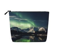 GTKSYNVE Faux sac de maquillage en chanvre multi-usages, trousse de voyage portable pour femmes et hommes, trousse de maquillage de nuit aurore du Nord avec fermeture éclair, pochette esthétique