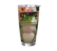 GTKSYNVE Gobelet isotherme sous vide en acier inoxydable avec couvercle anti-fuite et paille, motif grenouille mignonne au chapeau, tasse à café de voyage de 591 ml, sans BPA, réutilisable pour