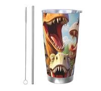 GTKSYNVE Gobelet isotherme sous vide en acier inoxydable avec couvercle anti-fuite et paille - Tasse à café de voyage en acier inoxydable sans BPA - Motif dinosaure à selfie - Gobelet isotherme