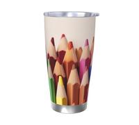 GTKSYNVE Gobelet isotherme sous vide en acier inoxydable pour crayons de couleur avec couvercle anti-fuite et paille - Tasse à café de voyage pour voiture - Sans BPA - Réutilisable - Pour extérieur
