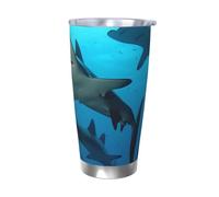 GTKSYNVE Hammerhead Sharks - Gobelet isotherme sous vide en acier inoxydable, sans BPA, réutilisable pour l'extérieur - Avec couvercle anti-fuite et paille - Pour voiture - 591 ml