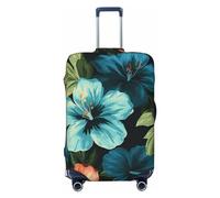 GTKSYNVE Housse de bagage à motif fleurs d'hibiscus approuvée par la TSA, housse de protection en élasthanne extensible lavable pour bagages de voyage grande taille 45,7 à 81,3 cm, Noir , L