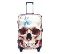 GTKSYNVE Housse de bagage à motif tête de mort humaine et fleurs roses approuvée par la TSA, housse de protection en élasthanne extensible lavable pour bagages de voyage grande taille 45,7 à 81,3 cm