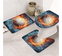 GTKSYNVE Ice and Fire Lot de 3 tapis de bain avec housse d'abattant de toilette, tapis de toilette en forme de U et tapis de bain absorbant en microfibre, séchage rapide, lavable en machine