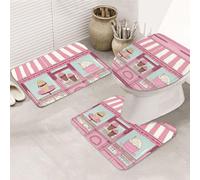 GTKSYNVE Ice Cream Store Lot de 3 tapis de salle de bain avec couvercle de toilette, tapis de toilette en forme de U et tapis de bain absorbant en microfibre, séchage rapide, lavable en machine Rose