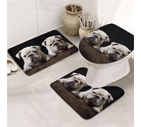 GTKSYNVE Little White Bulldog Lot de 3 tapis de salle de bain avec couvercle de toilette, tapis de toilette en forme de U et tapis de bain absorbant en microfibre, séchage rapide, lavable en machine