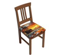 GTKSYNVE Lot de 2 housses de tabouret de bar carrées imperméables et antidérapantes - Lavables - Motif bateau pirate au coucher du soleil