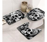 GTKSYNVE Lot de 3 tapis de salle de bain avec couvercle d'abattant de toilette, tapis de toilette en forme de U et tapis de bain absorbant en microfibre, séchage rapide, lavable en machine, noir et