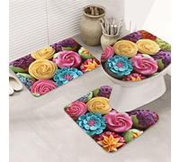 GTKSYNVE Lot de 3 tapis de salle de bain colorés avec couvercle de toilette, tapis de toilette en forme de U et tapis de bain absorbant en microfibre, séchage rapide, lavable en machine