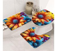 GTKSYNVE Lot de 3 tapis de salle de bain colorés tournesol avec couvercle de toilette, tapis de toilette en forme de U et tapis de bain absorbant en microfibre, séchage rapide, lavable en machine