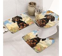 GTKSYNVE Lot de 3 tapis de salle de bain en forme de teckel avec couvercle de toilette, tapis de toilette en forme de U et tapis de bain absorbant en microfibre, séchage rapide, lavable en machine
