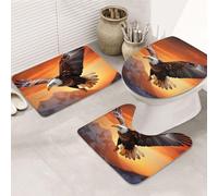 GTKSYNVE Lot de 3 tapis de salle de bain motif aigle volant au coucher du soleil avec couvercle de toilette, tapis de toilette en forme de U et tapis de bain absorbant en microfibre, séchage rapide