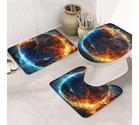 GTKSYNVE Planet Ice and Fire Lot de 3 tapis de salle de bain avec couvercle de toilette, tapis de toilette en forme de U et tapis de bain absorbant en microfibre, séchage rapide, lavable en machine