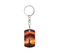 GTKSYNVE Porte-clés en métal en acier inoxydable avec anneaux pour photos à faire soi-même, arbre de vie brûlant, porte-clés de voiture, porte-clés rectangulaire avec trou pour cadeau d'anniversaire