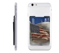 GTKSYNVE Portefeuille de téléphone à coller sur le drapeau américain, porte-cartes en cuir, porte-cartes de crédit adhésif pour étui de téléphone, pochette pour carte d'identité, compatible avec la