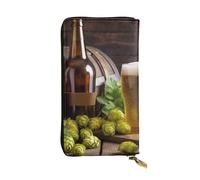 GTKSYNVE Portefeuille en cuir avec cônes de bière et de houblon pour homme et femme, blocage RFID, grande capacité, porte-cartes de crédit avec fermeture éclair, pochette pour téléphone, sac à main de