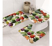 GTKSYNVE Présentation de différents tapis de salle de bain en forme de légumes 3 pièces avec couvercle de toilette, tapis de toilette en forme de U et tapis de bain absorbant en microfibre, séchage