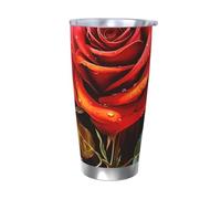 GTKSYNVE Red Rose Art - Gobelet isotherme sous vide en acier inoxydable avec couvercle anti-fuite et paille, tasse à café de voyage de 591 ml, sans BPA, réutilisable pour extérieur