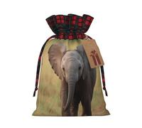GTKSYNVE Sacs cadeaux de Noël en forme d'éléphant avec étiquettes et attaches ruban, sac à bonbons de Noël avec cordon de serrage, sacs cadeaux de Noël réutilisables pour fêtes de fin d'année, petit